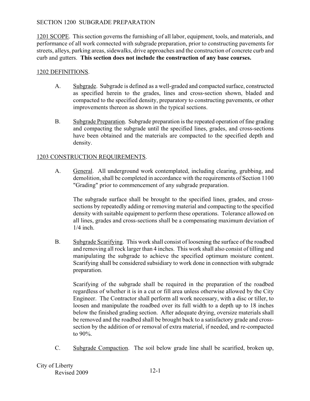 Section 1200 Subgrade Preparation