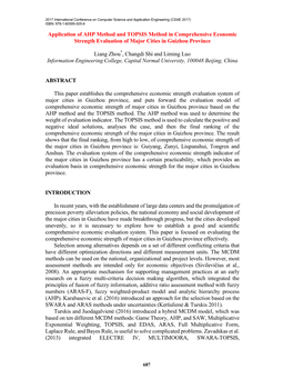 Application of AHP Method and TOPSIS Method in Comprehensive Economic Strength Evaluation of Major Cities in Guizhou Province
