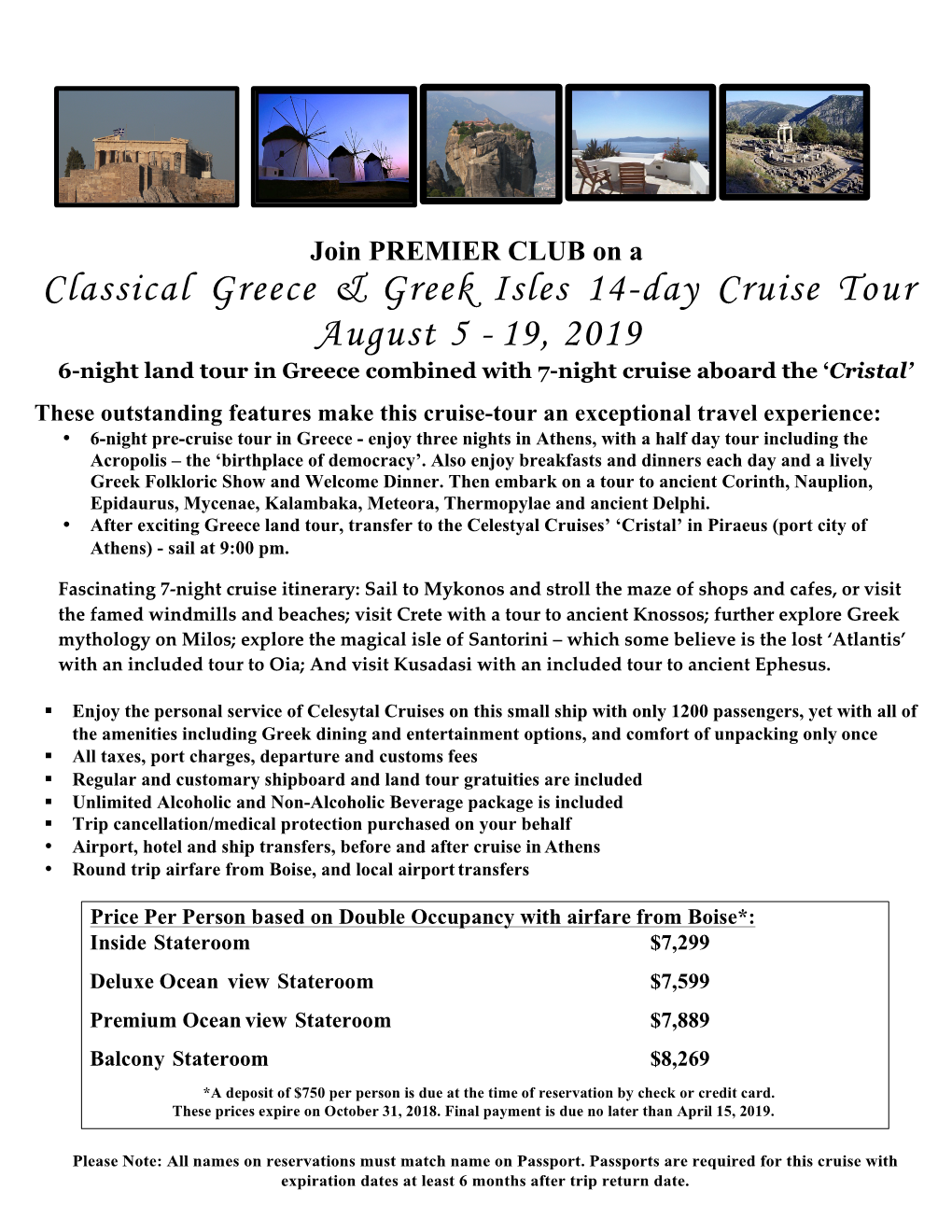 Classical Greece & Greek Isles 14-Day Cruise Tour August 5