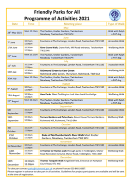 Friendly Parks for All Programme of Activities 2021