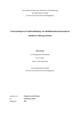 Untersuchungen Zur Sphäroidbildung Von Schilddrüsenkarzinomzellen In