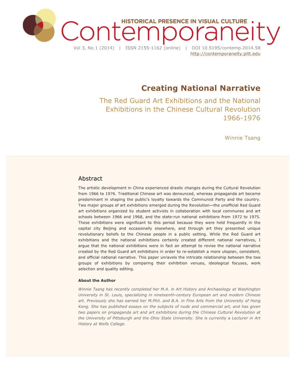 Creating National Narrative the Red Guard Art Exhibitions and the National Exhibitions in the Chinese Cultural Revolution 1966-1976