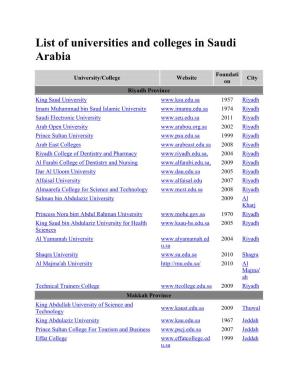 List of Universities and Colleges in Saudi Arabia