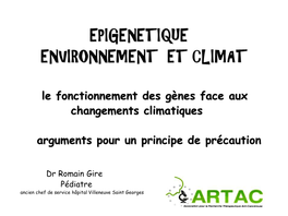 Epigenetique Environnement Et Climat
