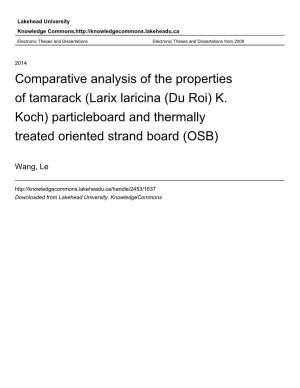 Comparative Analysis of the Properties of Tamarack (Larix Laricina (Du Roi) K