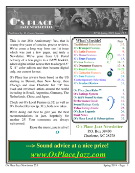 O's Place Jazz Newsletter P.O