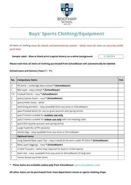 Boys' Sports Clothing/Equipment