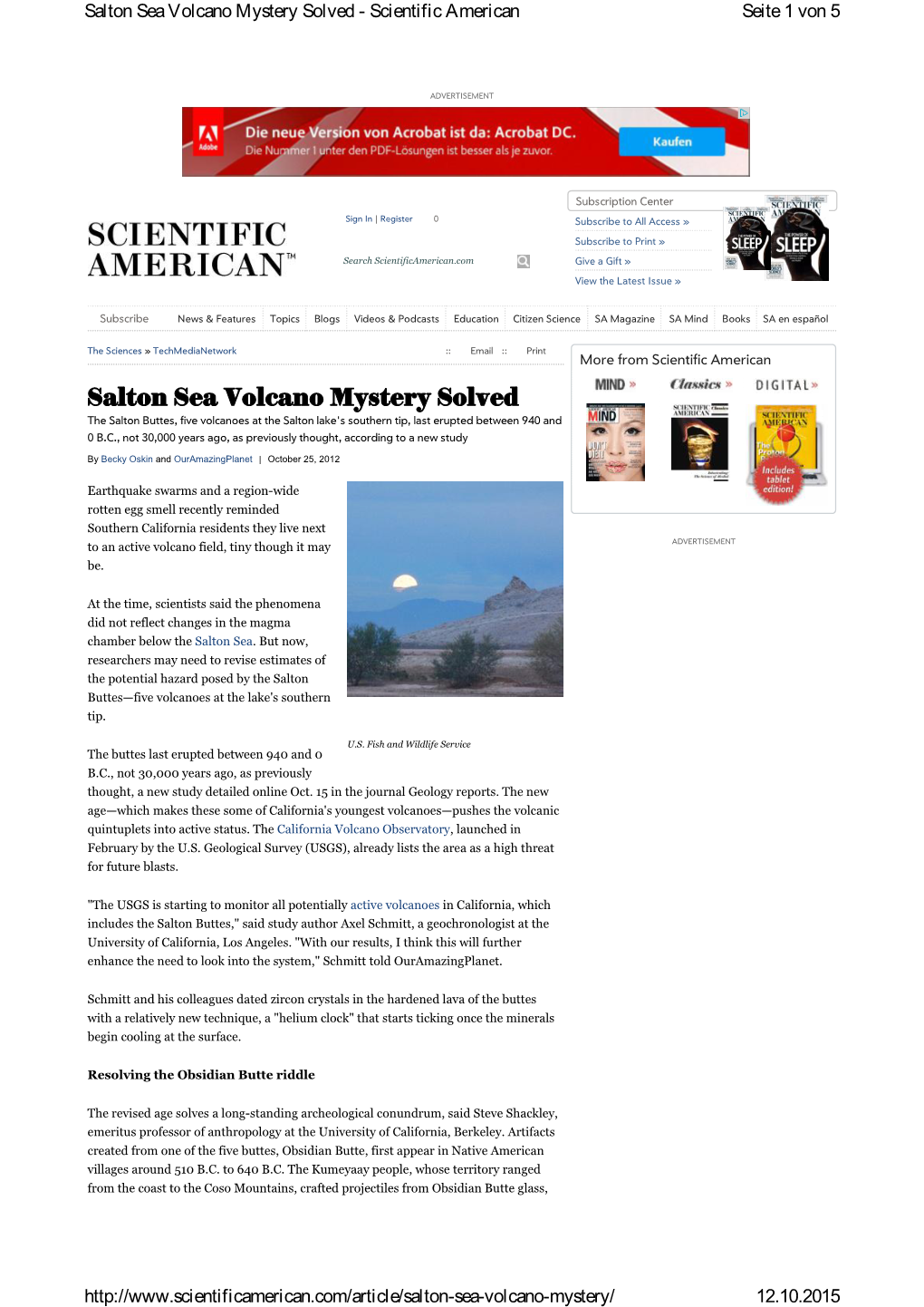 Salton Sea Volcano Mystery Solved - Scientific American Seite 1 Von 5