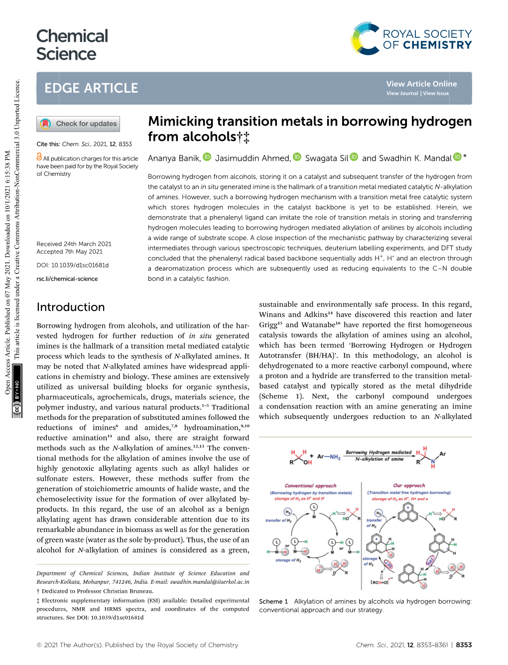 Mimicking Transition Metals in Borrowing Hydrogen from Alcohols†‡ Cite This: Chem