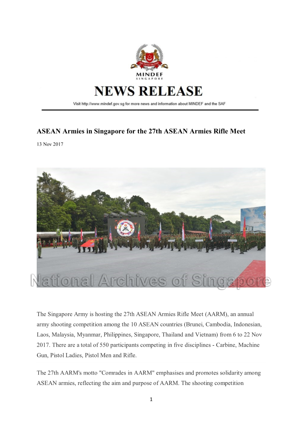 ASEAN Armies in Singapore for the 27Th ASEAN Armies Rifle Meet