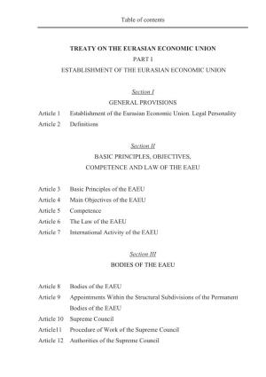 Table of Contents TREATY on the EURASIAN ECONOMIC UNION