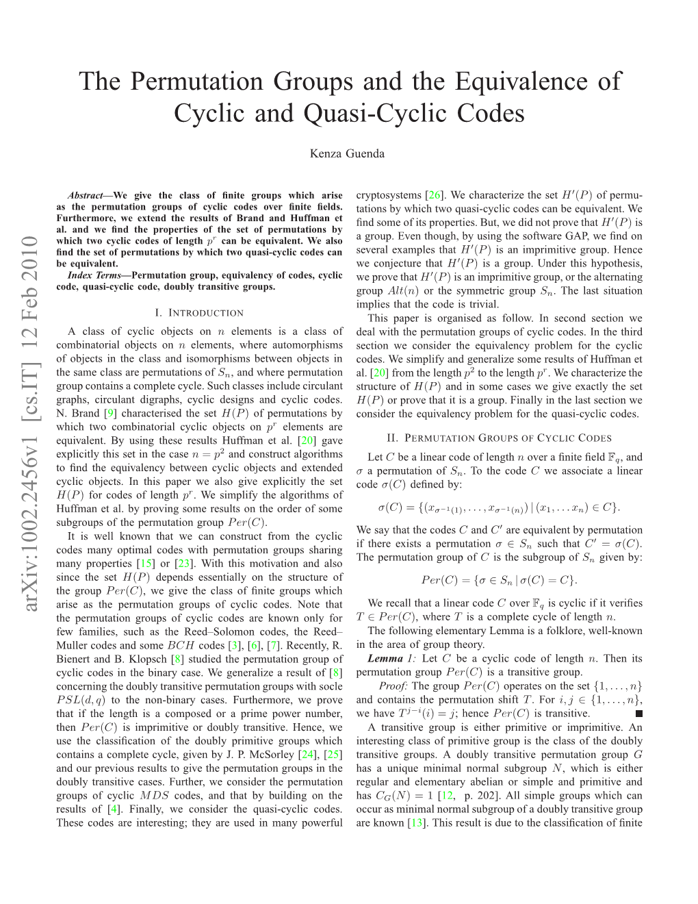 The Permutation Groups and the Equivalence of Cyclic and Quasi