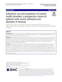 Substance Use and Symptoms of Mental Health Disorders: A