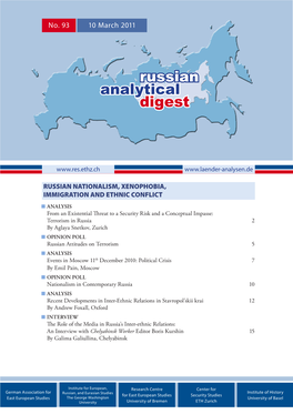 Russian Analytical Digest No 93: Russian Nationalism, Xenophobia