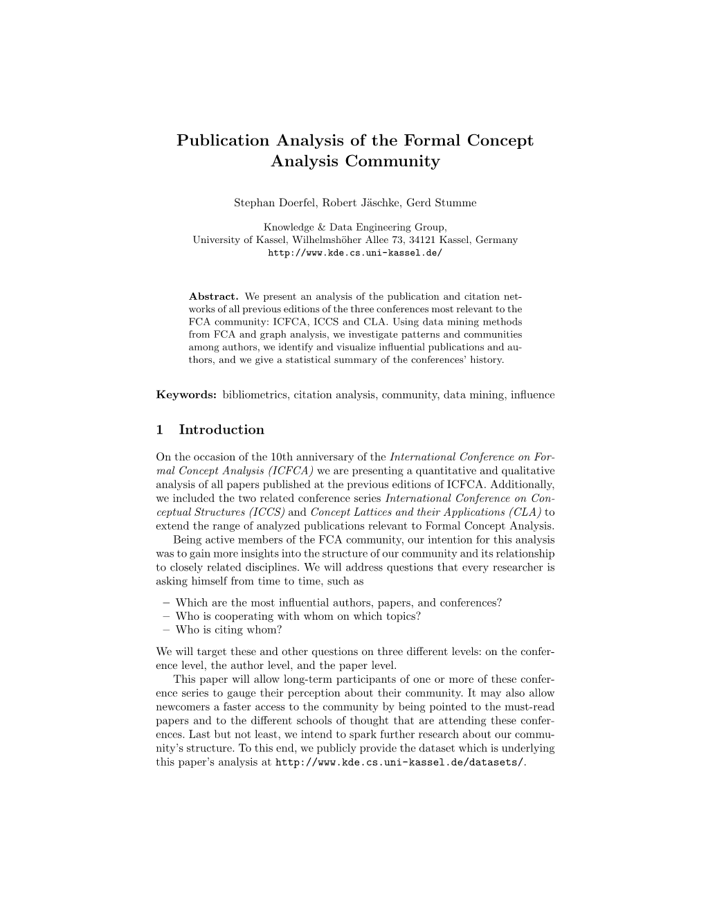 Publication Analysis of the Formal Concept Analysis Community