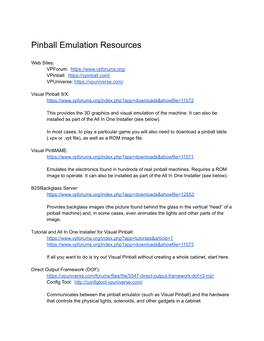 Virtual Pinball Resources