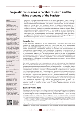 Pragmatic Dimensions in Parable Research and the Divine Economy of the Basileia