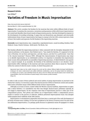 Varieties of Freedom in Music Improvisation