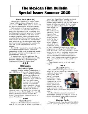The Mexican Film Bulletin Special Issue: Summer 2020