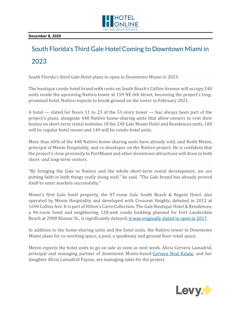 South Florida's Third Gale Hotel Plans to Open in Downtown Miami in 2023