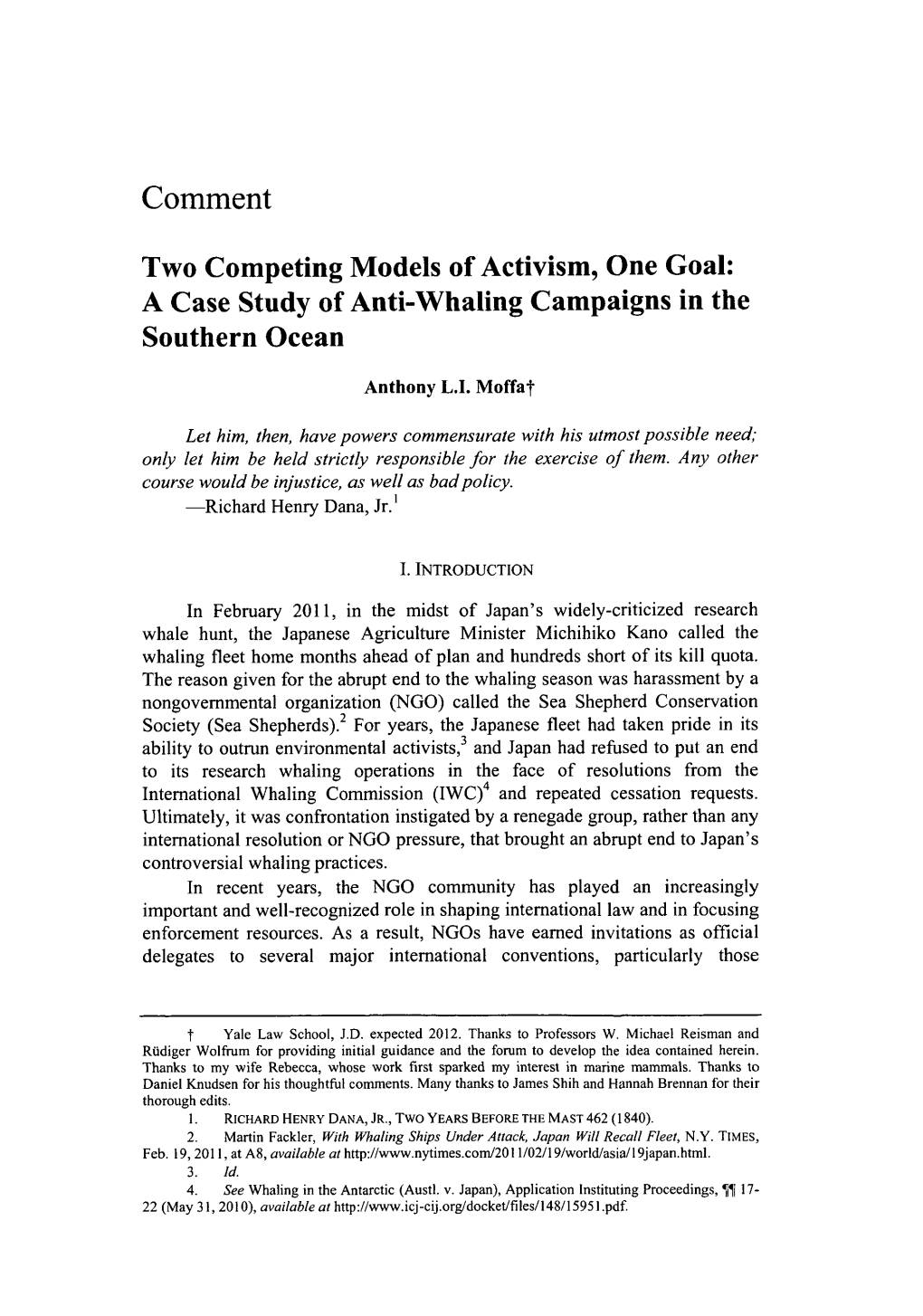 Two Competing Models of Activism, One Goal: a Case Study of Anti-Whaling Campaigns in the Southern Ocean