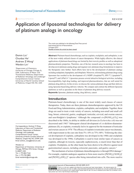 Application of Liposomal Technologies for Delivery of Platinum Analogs in Oncology