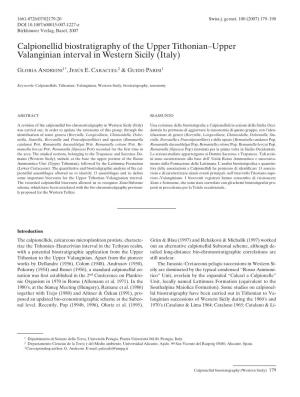 Calpionellid Biostratigraphy of the Upper Tithonian–Upper Valanginian Interval in Western Sicily (Italy)