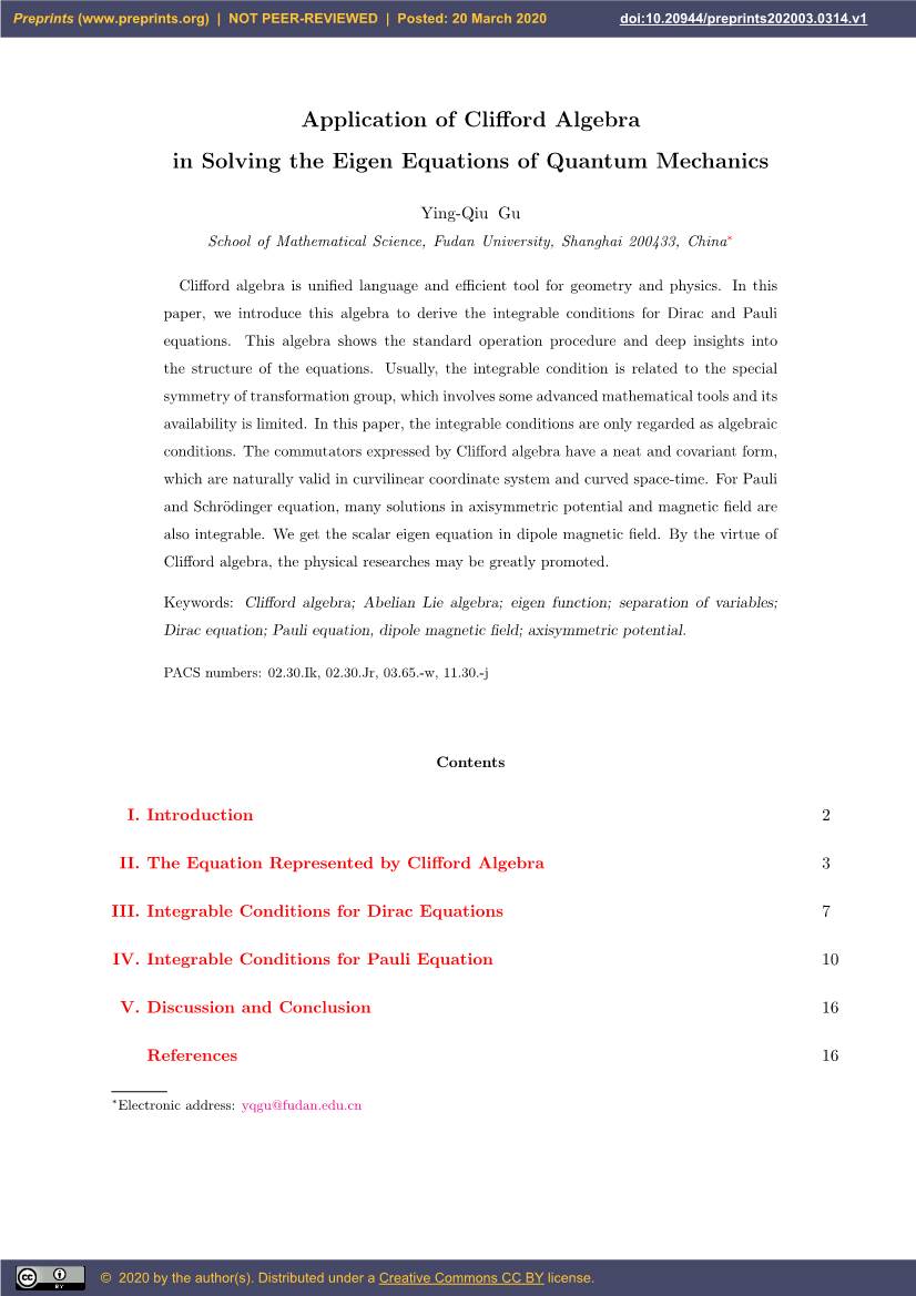 Application of Clifford Algebra in Solving the Eigen Equations Of