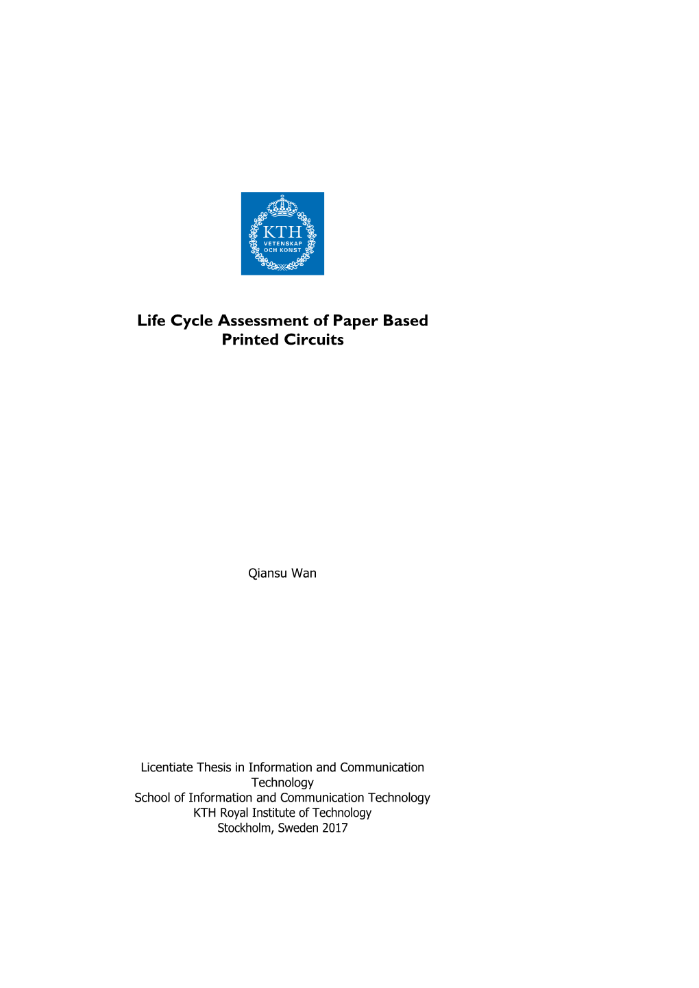 Life Cycle Assessment of Paper Based Printed Circuits