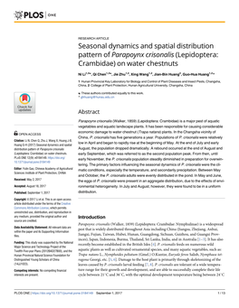 Seasonal Dynamics and Spatial Distribution Pattern of Parapoynx Crisonalis (Lepidoptera: Crambidae) on Water Chestnuts