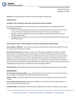 Seattle Park District Oversight Committee (PDOC) Meeting Summary December 17, 2019