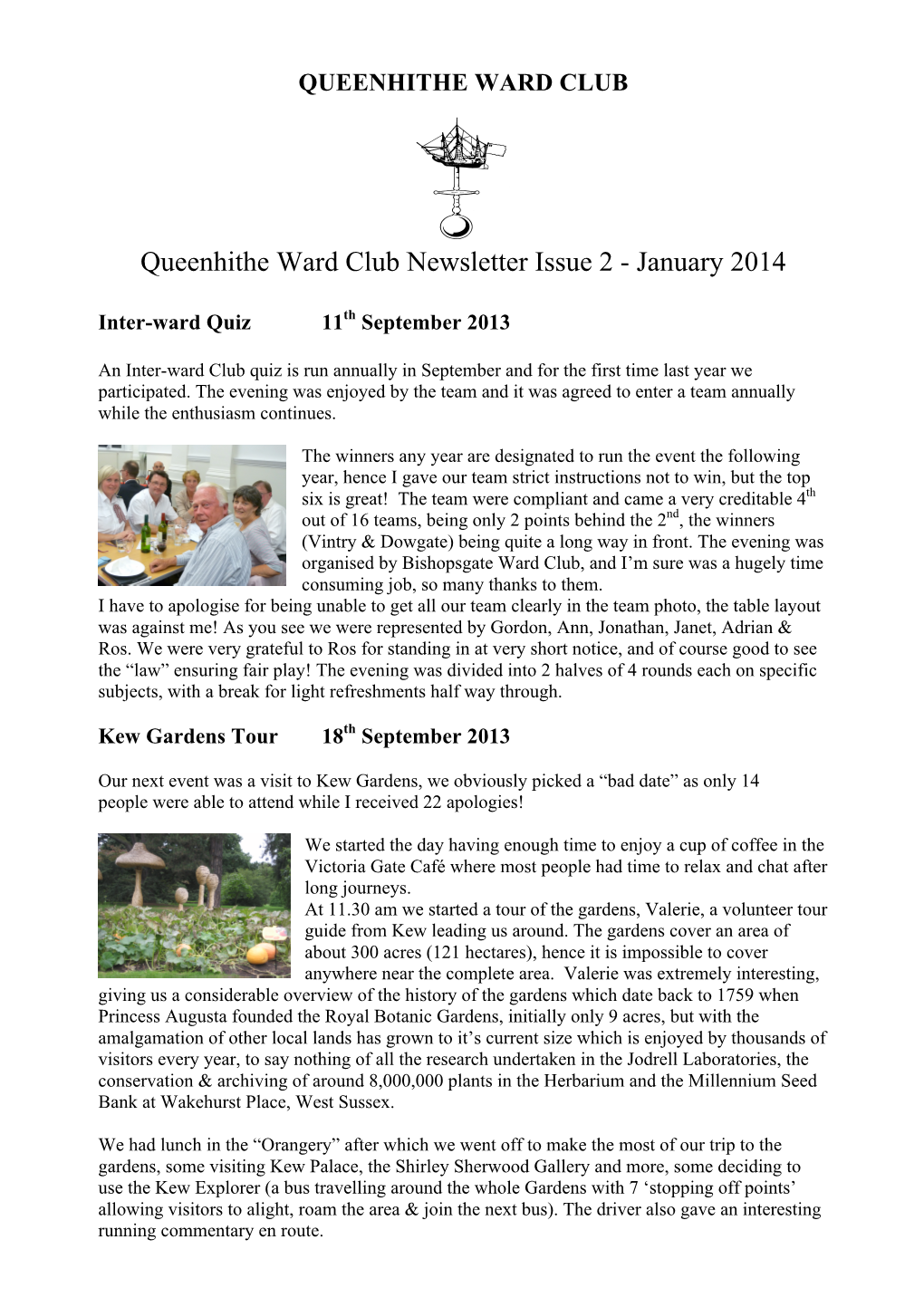 Queenhithe Ward Club Newsletter Issue 2 - January 2014