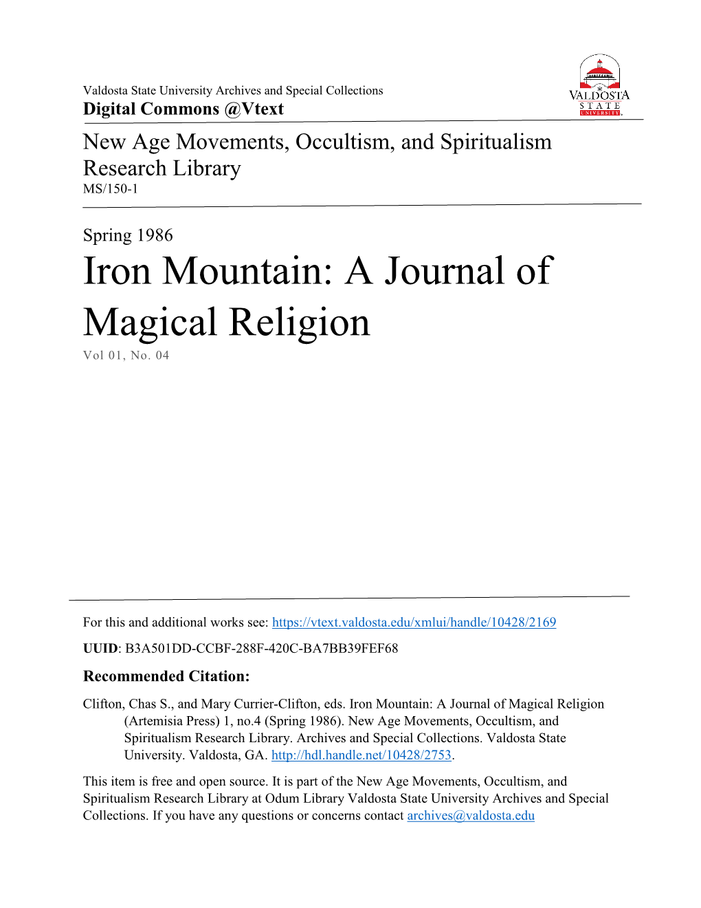 Iron Mountain: a Journal of Magical Religion Vol 01, No