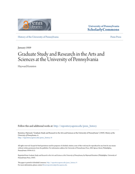 Graduate Study and Research in the Arts and Sciences at the University of Pennsylvania Hayward Keniston