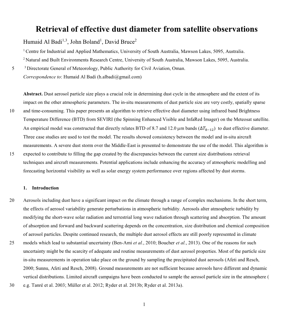 Retrieval of Effective Dust Diameter from Satellite Observations