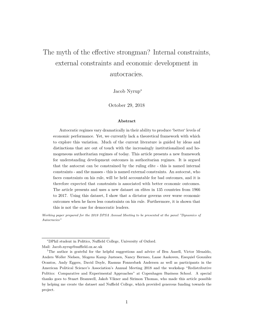 The Myth of the Effective Strongman? Internal Constraints, External Constraints and Economic Development in Autocracies