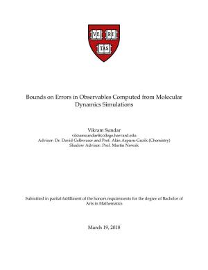 Bounds on Errors in Observables Computed from Molecular Dynamics Simulations