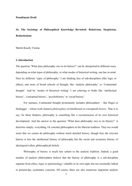 1 Penultimate Draft 16. the Sociology of Philosophical Knowledge