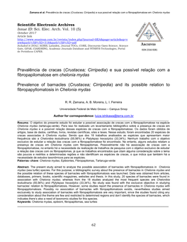 Pravalência De Cracas (Crustacea; Cirripedia) E Sua Possível Relação Com a Fibropapilomatose Em Chelonia Mydas