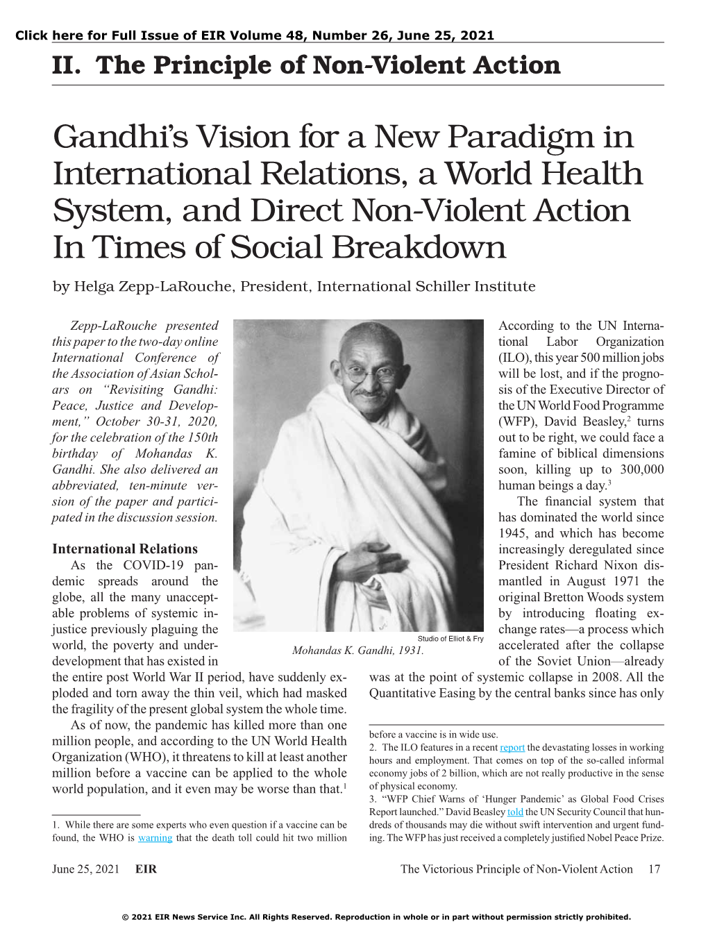 Gandhi's Vision for a New Paradigm in International Relations, a World