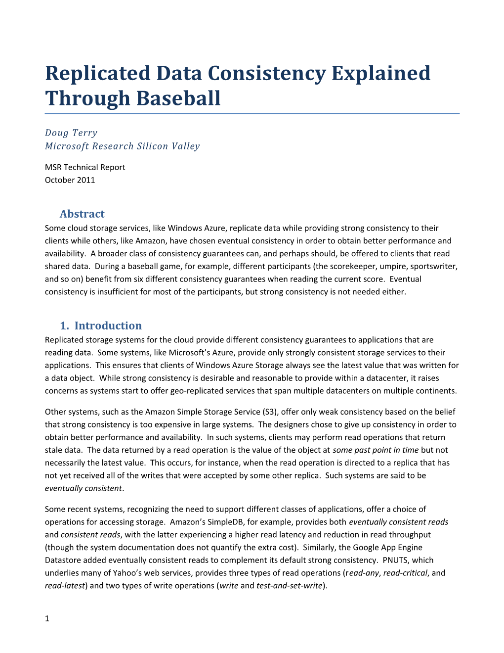 Replicated Data Consistency Explained Through Baseball