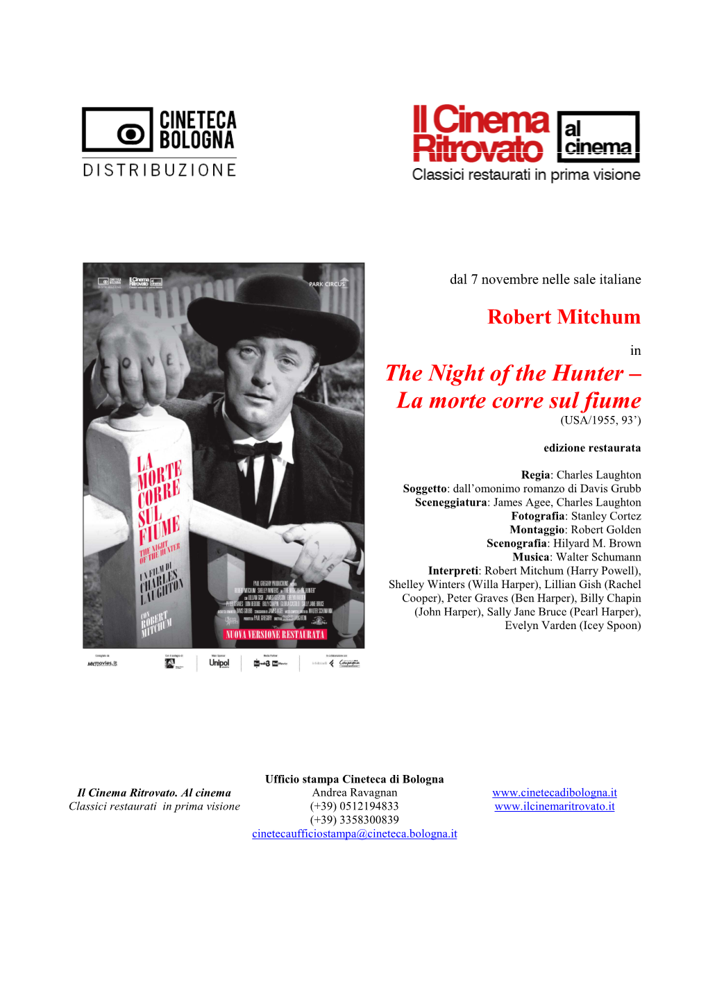 The Night of the Hunter – La Morte Corre Sul Fiume (USA/1955, 93’)