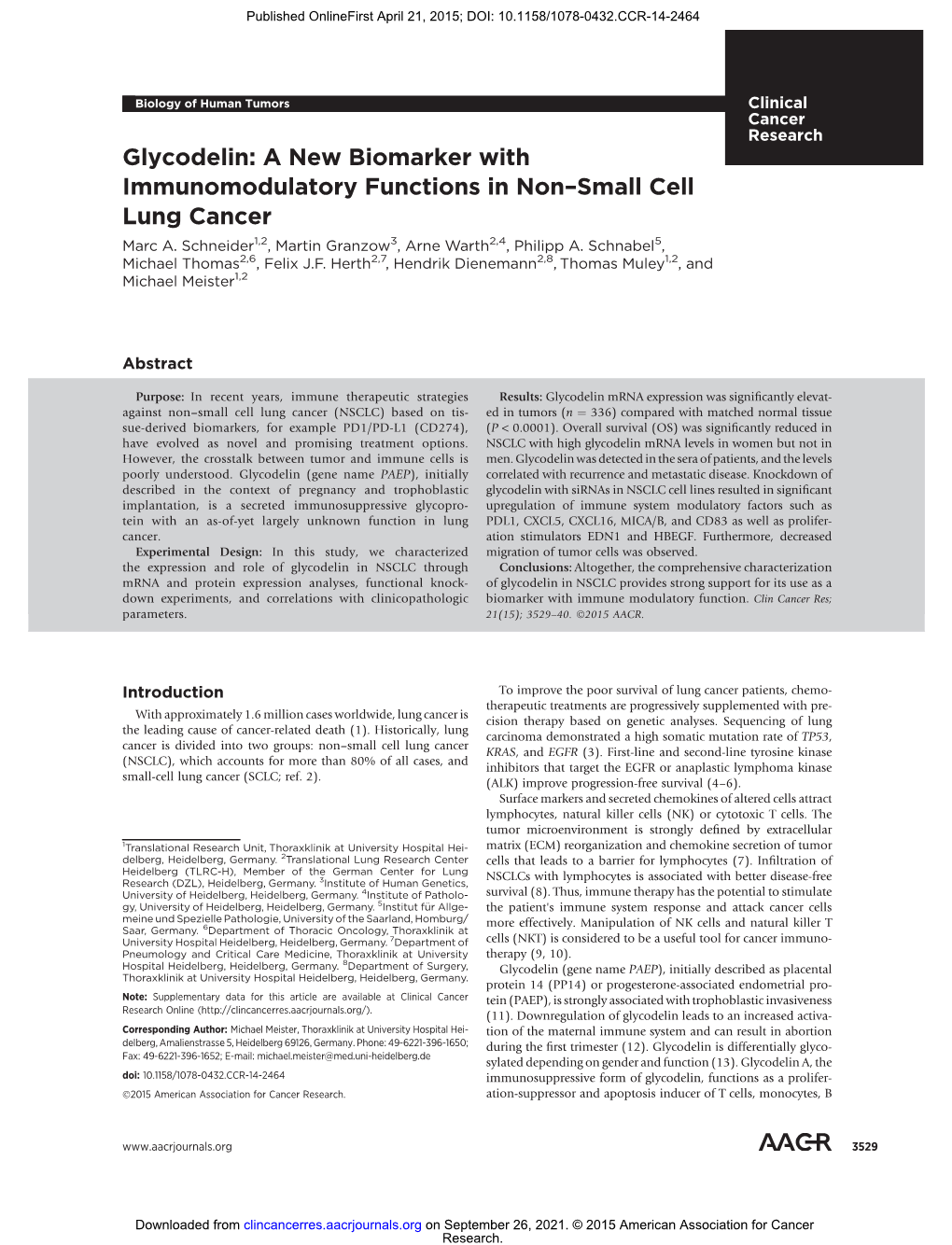 Glycodelin: a New Biomarker with Immunomodulatory Functions in Non–Small Cell Lung Cancer Marc A