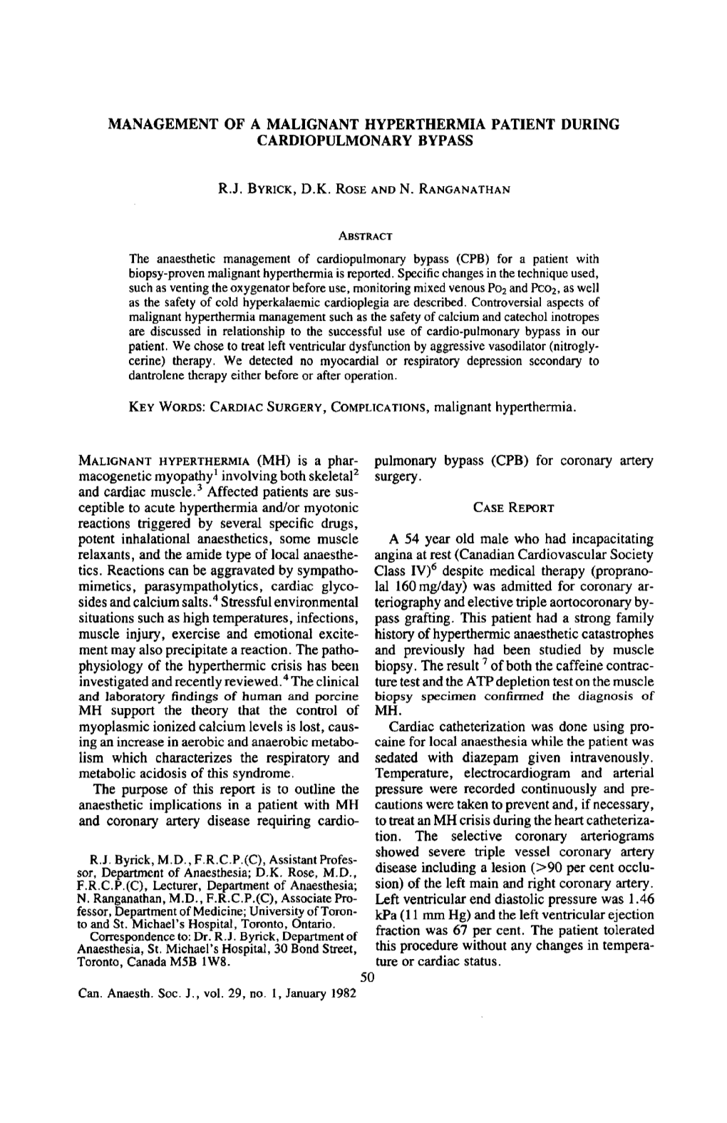 Management of a Malignant Hyperthermia Patient During Cardiopulmonary Bypass