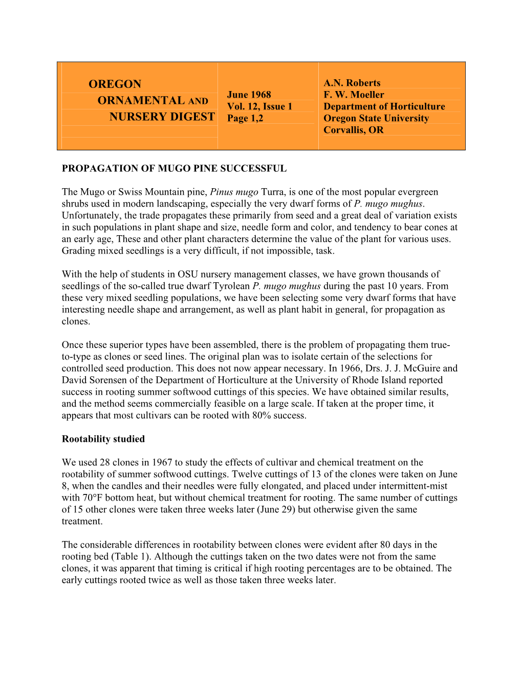 Propagation of Mugo Pine Successful, Vol.12, Issue 1