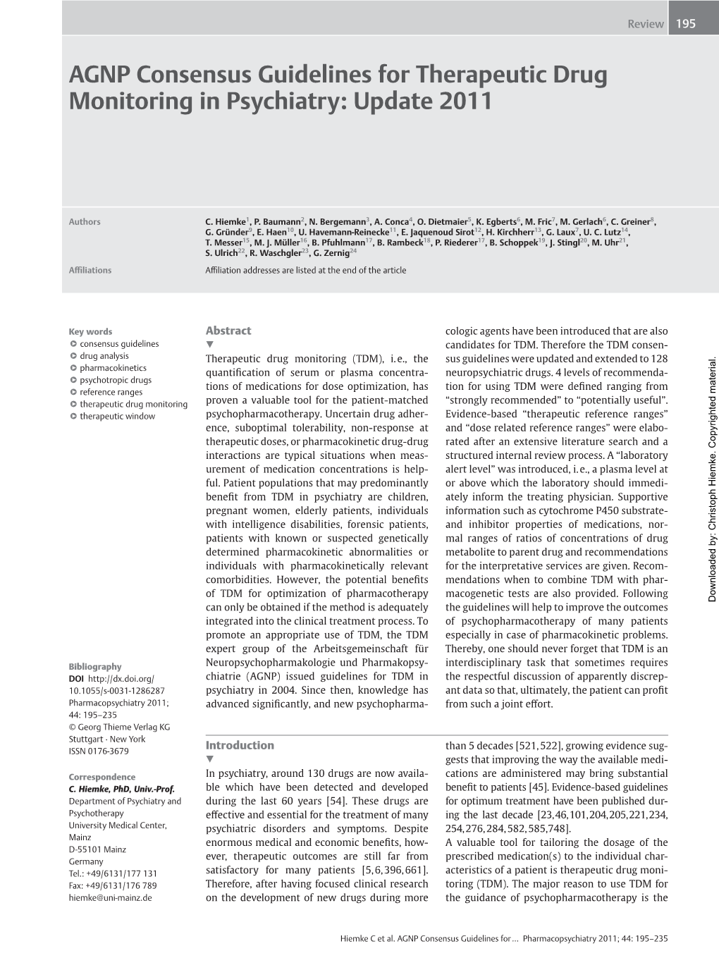 AGNP Consensus Guidelines for Therapeutic Drug Monitoring in Psychiatry: Update 2011