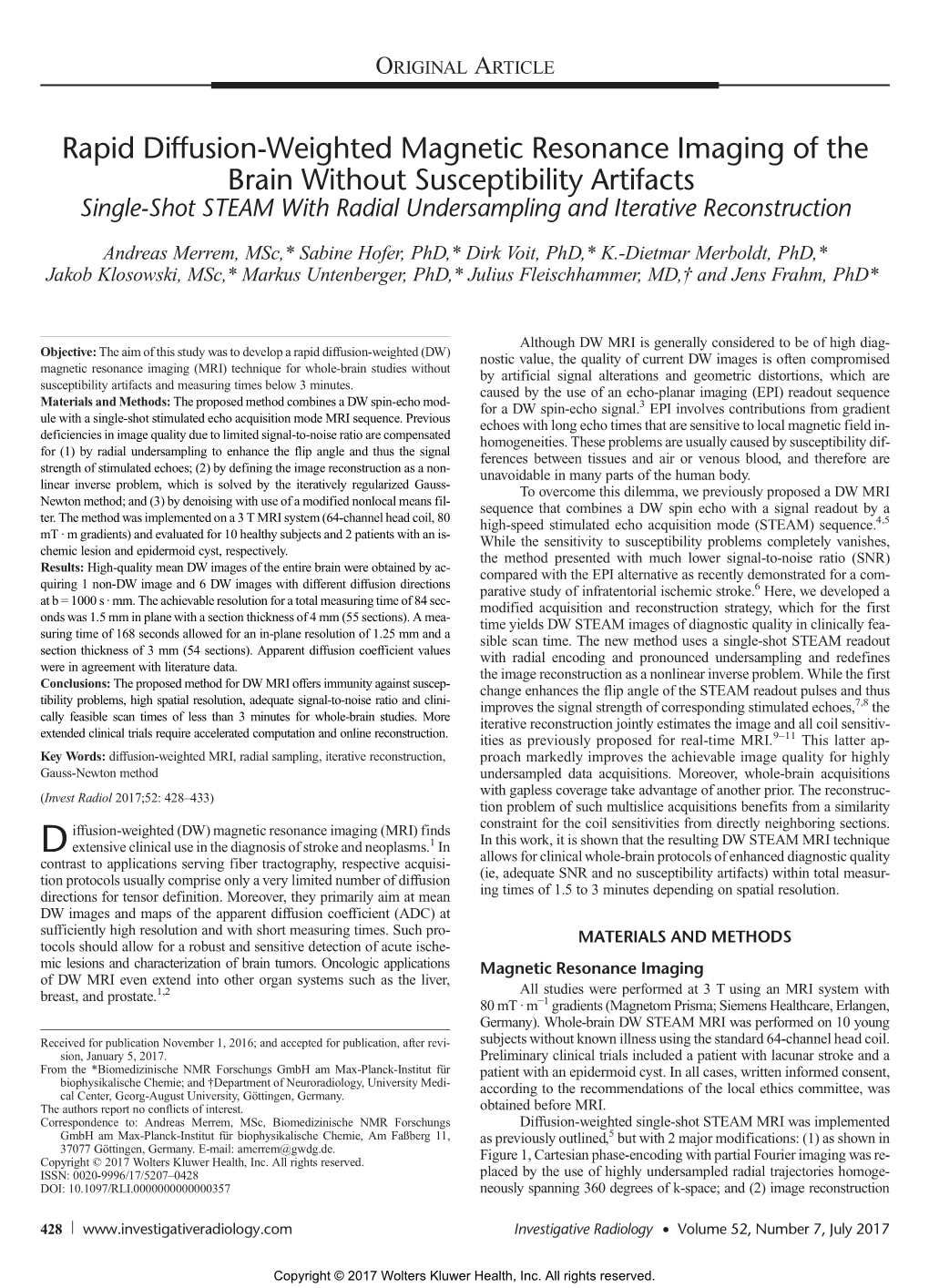 Rapid Diffusion-Weighted Magnetic Resonance Imaging of the Brain