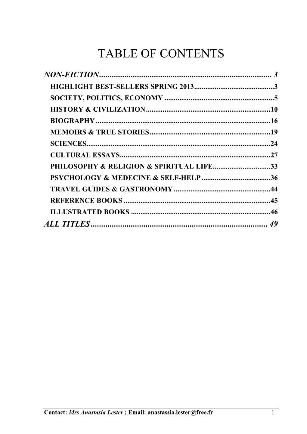 Table of Contents