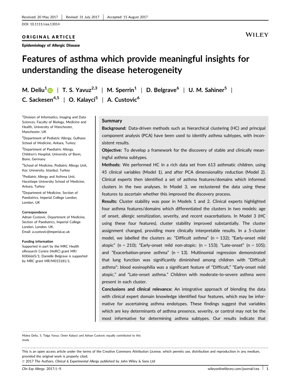 Features of Asthma Which Provide Meaningful Insights for Understanding the Disease Heterogeneity