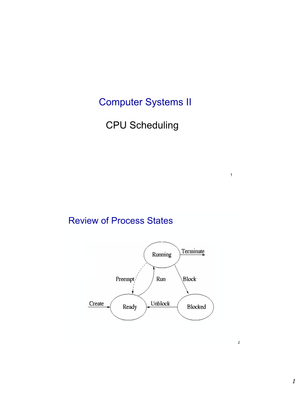 Computer Systems II CPU Scheduling